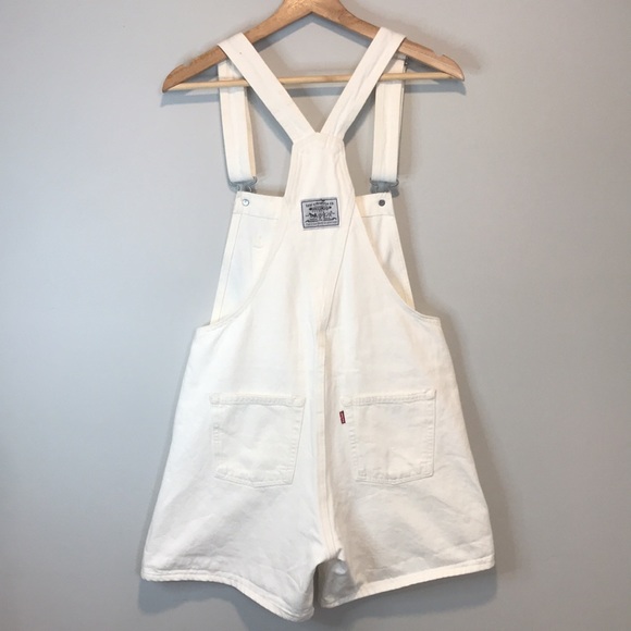 Vintage Levi’s Denim White Overall Shorts XS - Picture 7 of 11